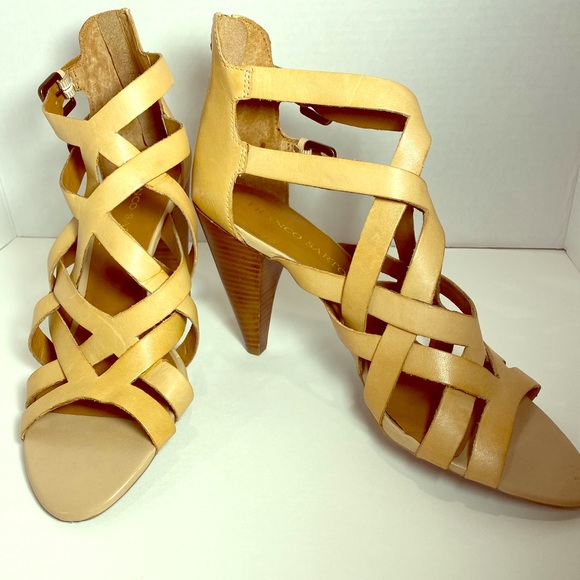 Franco Sarto Tan Leather Open Toe Strappy Heels - Picture 1 of 5